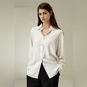 NWT Classic Women's Button-Down Blouse in Cream